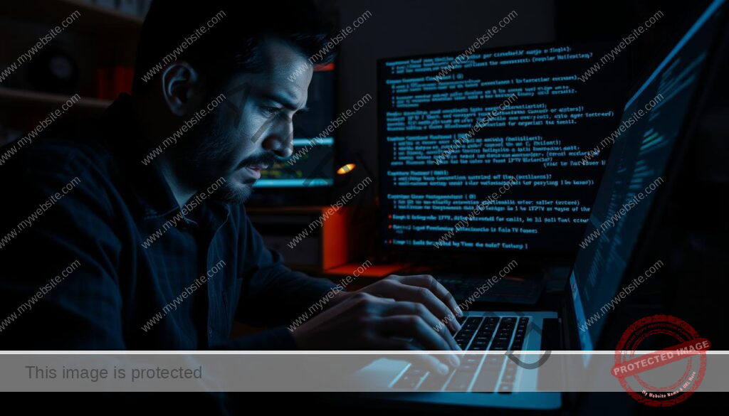 A dimly lit home office, the glow of a laptop screen casting shadows across a troubled developer's face. Fingers tapping anxiously on the keyboard as they navigate a complex web of login credentials, error messages, and troubleshooting steps. The room is filled with a sense of frustration and determination, as they meticulously inspect network connections, software configurations, and user account details, seeking to uncover the root cause of the IPTV login failure. The scene is captured with a cinematic, high-contrast lighting, emphasizing the technical nature of the task at hand and the importance of resolving the issue.