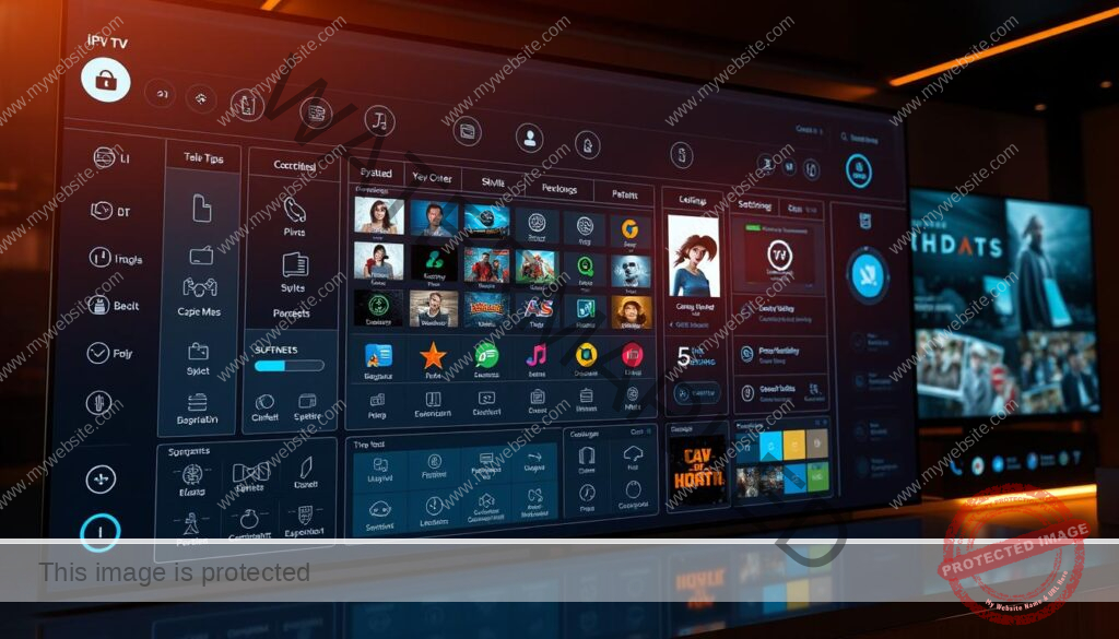 A highly customized IPTV dashboard, featuring an array of sophisticated controls and settings. The sleek, modern interface showcases a range of advanced features, including granular content filtering, personalized recommendation algorithms, and seamless multi-device synchronization. Vibrant, minimalist icons and smooth, responsive interactions create an immersive, user-centric experience. The scene is bathed in a warm, ambient lighting, capturing the technological elegance and precision of this powerful IPTV customization suite.