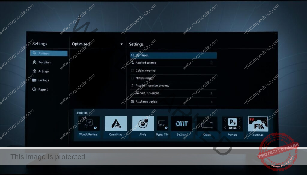 A meticulously designed Android TV settings interface, with a sleek and intuitive layout. The foreground showcases a series of optimized settings options, presented in a grid-like arrangement with clear icons and labels. The middle ground features a sophisticated menu system, allowing seamless navigation between various configuration panels. In the background, a subtle yet elegant abstract pattern creates a visually striking and cohesive backdrop, complementing the technical nature of the scene. The lighting is soft and diffused, creating a sense of depth and emphasizing the details of the settings interface. The overall composition conveys a sense of control and professionalism, perfectly suited for the "Advanced Troubleshooting Tips for Electronic Guide Fix" section of the article.