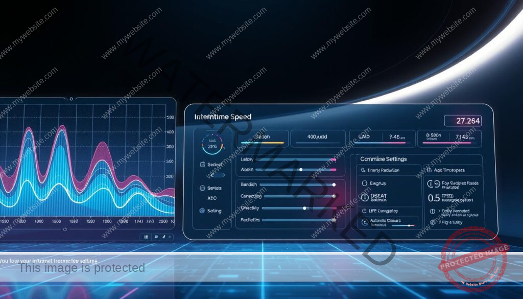 A sleek, futuristic interface displaying real-time data on internet speed, bandwidth usage, and connection stability. The foreground features a dynamic graph charting the optimization process, with colorful lines and shapes pulsing in sync with the network activity. In the middle ground, a series of customizable settings and controls allow the user to fine-tune their internet connection, including options for bandwidth allocation, latency reduction, and automatic troubleshooting. The background showcases a minimalist, high-tech environment with clean lines, holographic elements, and a soft, ambient glow, conveying a sense of technological sophistication and efficiency. Lighting is dramatic, with strategic use of shadows and highlights to emphasize the intricate details of the interface.