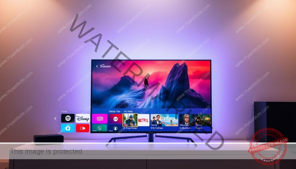 A sleek, modern IPTV interface displays a variety of streaming services on a high-definition display. In the foreground, colorful app icons and intuitive menu controls invite the user to navigate seamlessly between live TV channels, on-demand content, and personalized recommendations. The middle ground showcases immersive video playback with crisp, vibrant imagery and a minimalist, user-friendly layout. In the background, a subtle, gradient-infused backdrop creates a sense of depth and sophistication, complementing the advanced technological features. Soft, directional lighting highlights the clean, contemporary design, conveying a premium, cutting-edge aesthetic for the modern IPTV experience.