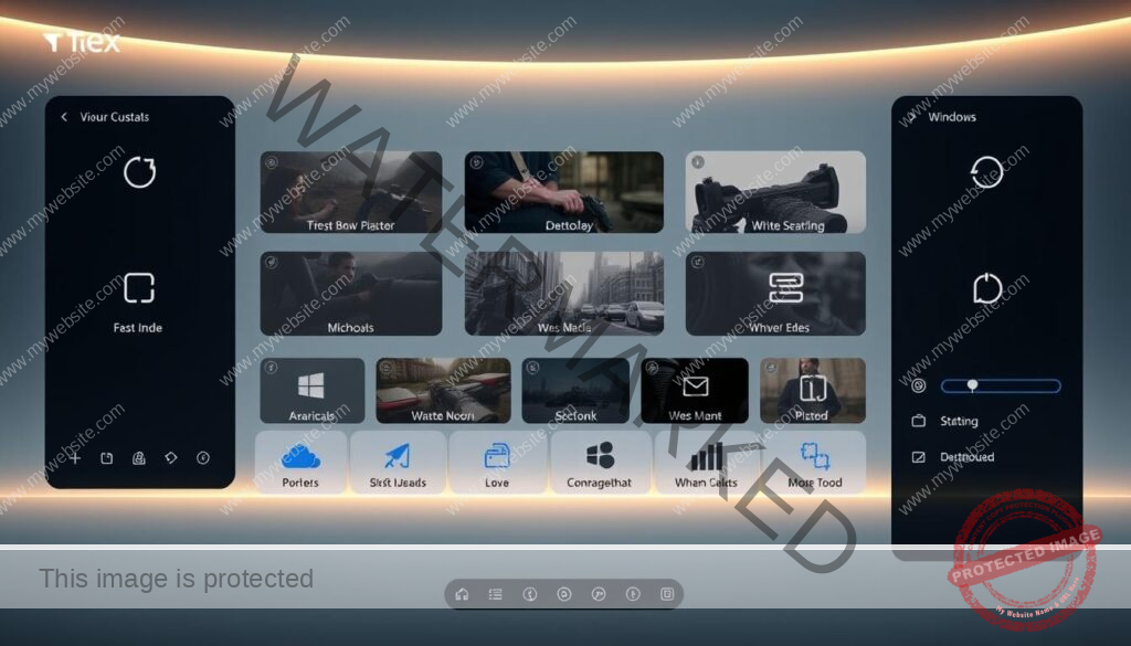 A sleek, modern user interface with customizable panels, buttons, and widgets. Elegant typography and a minimalist color palette create a clean, intuitive design. Subtle ambient lighting casts a warm glow, while a slightly angled perspective gives depth and a sense of interactivity. Crisp icons and controls are easily accessible, allowing for personalized layout and functionality. The overall atmosphere is one of refined sophistication and user-centric design, showcasing the versatility and power of the Trex IPTV Windows App.