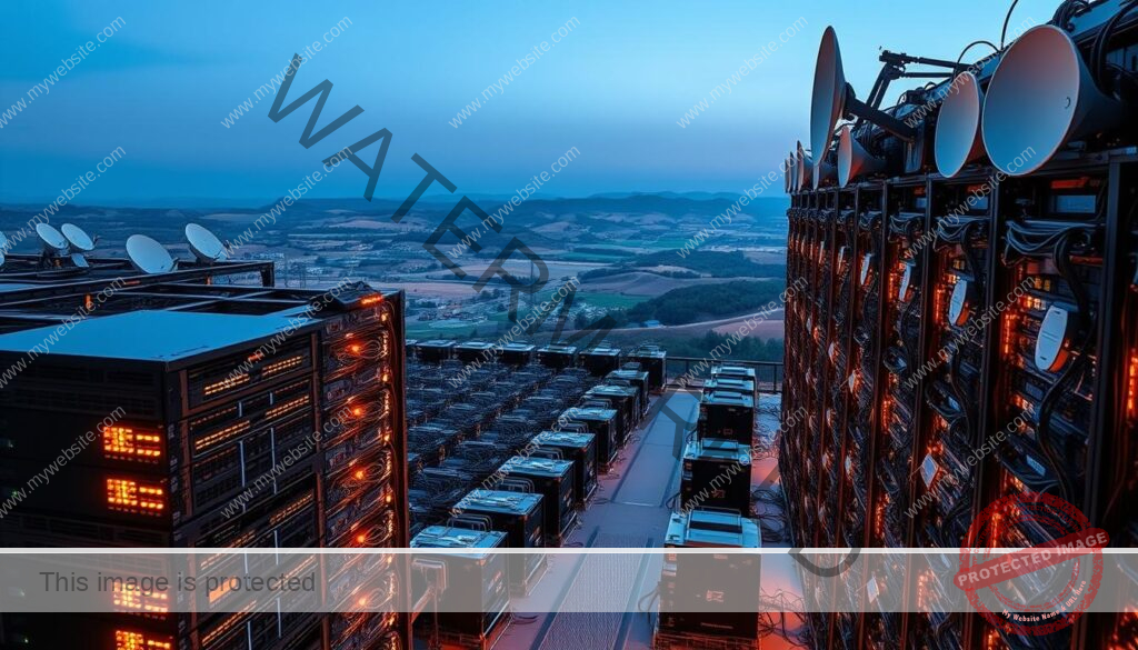 A vast network of server racks, cables, and satellite dishes arranged in a meticulously organized grid, bathed in the warm glow of ambient lighting. In the foreground, a stack of networking hardware stands out, its blinking lights and sleek chassis reflecting the technological prowess of a modern content delivery network. The middle ground features a panoramic view of the data center, with rows of servers humming softly, powered by a complex array of cooling systems and backup generators. In the background, a serene landscape of rolling hills and a clear blue sky creates a sense of scale and tranquility, juxtaposing the dynamic nature of the digital infrastructure. The overall scene conveys a harmonious blend of technological advancement and natural beauty, capturing the essence of a robust content delivery network.