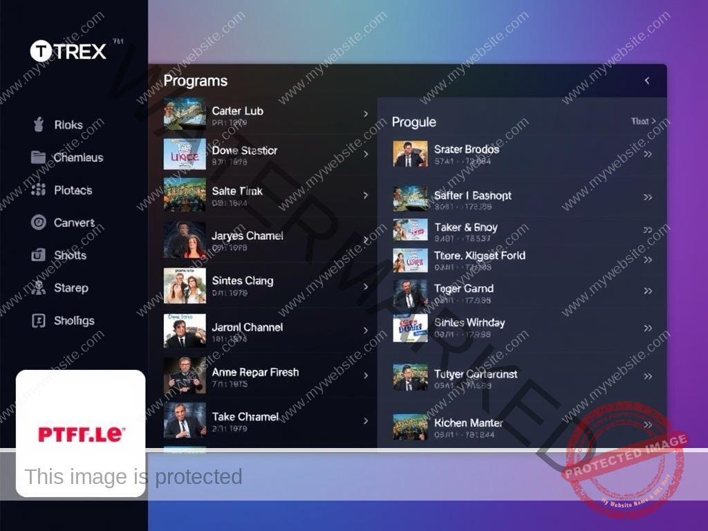 TREX OTT 3.1 app interface showing EPG guide