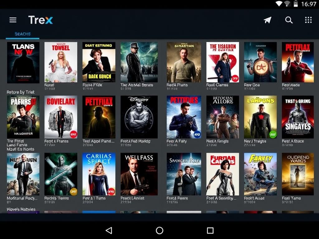 Trex IPTV FLIX MOVIES app showing movie library
