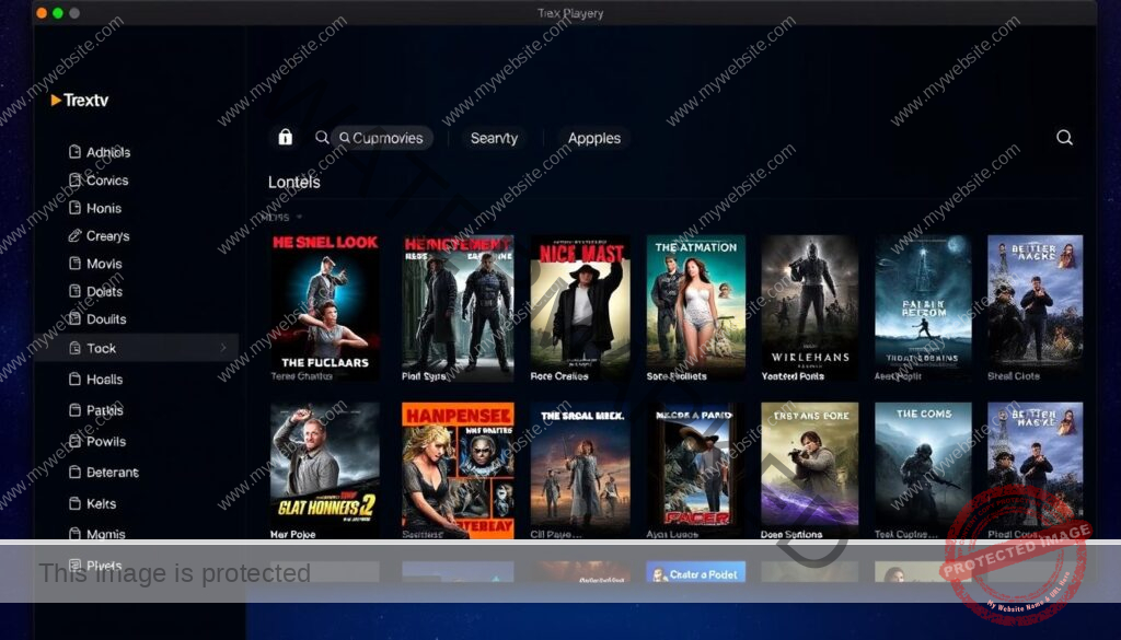 Trex IPTV MAC OS TREX PLAYER showing movie library