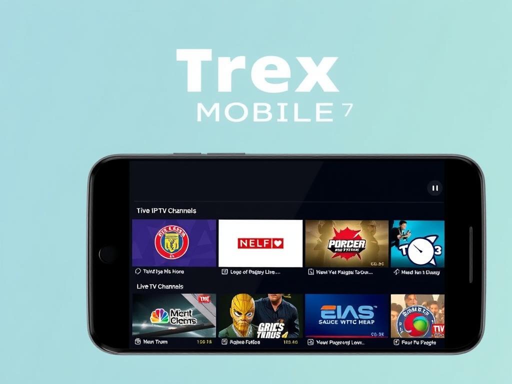Trex IPTV MOBILE OTT interface showing live TV channels