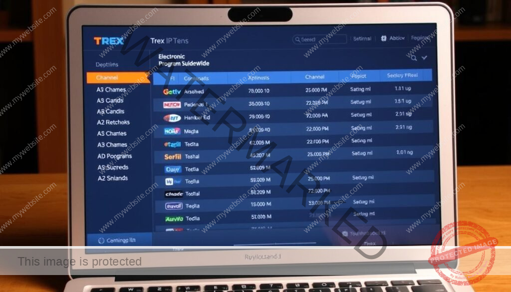 Trex IPTV MacBook app showing channel guide