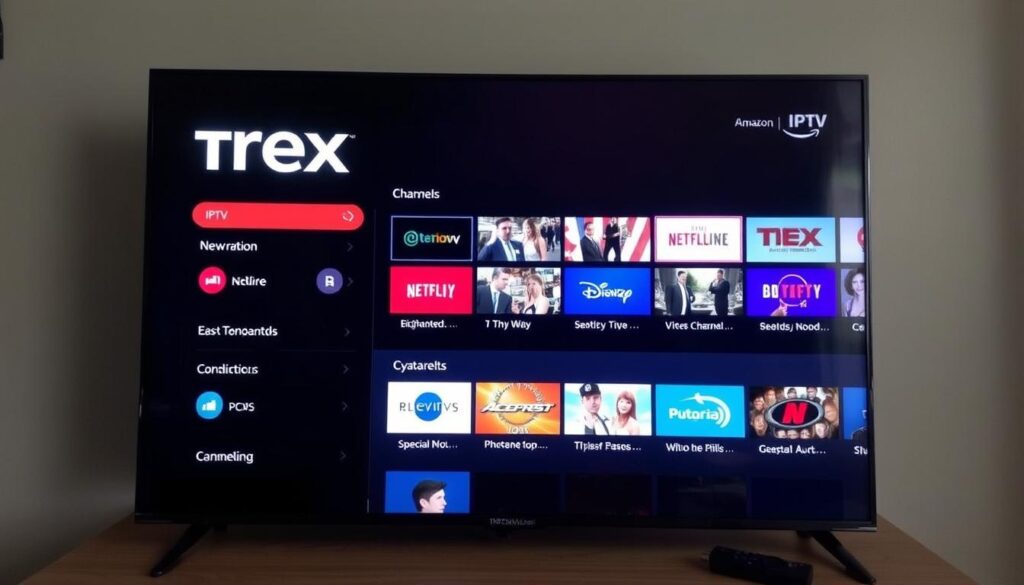 Trex IPTV app running on Amazon FireStick connected to TV