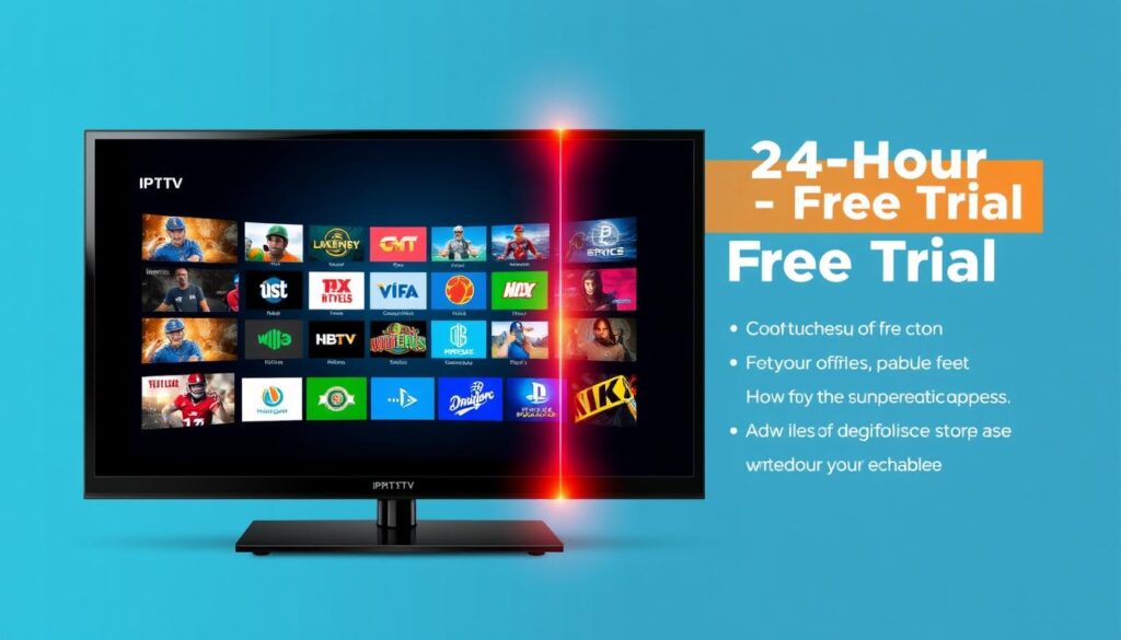Trex IPTV free trial promotion showing interface and features